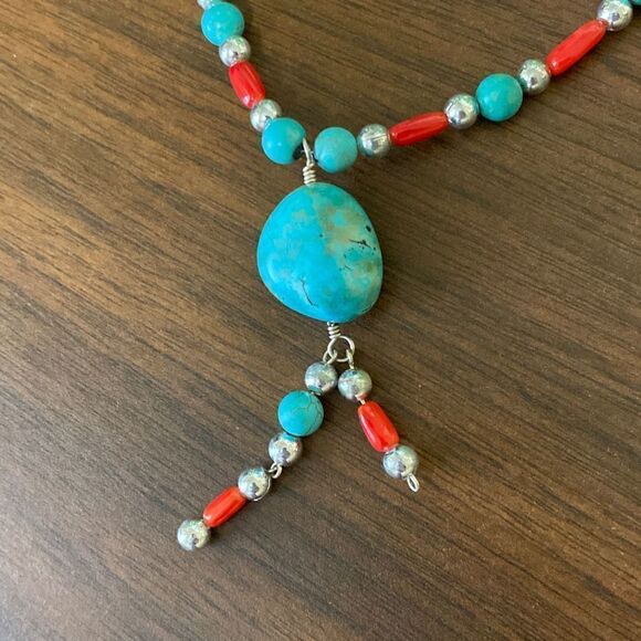 Native American Navajo turquoise beaded vintage necklace set - Picture 3 of 5